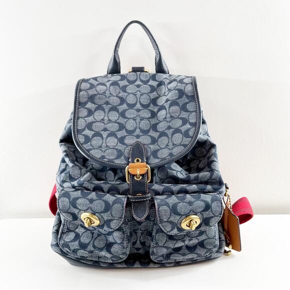 Coach Cargo Signature Canvas Logo Backpack Denim Blue - Picture 1 of 9